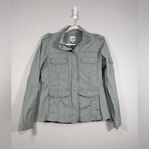 Kensie Utility Jacket Coat Army Green Grey Pockets Button Zipper Down Women M